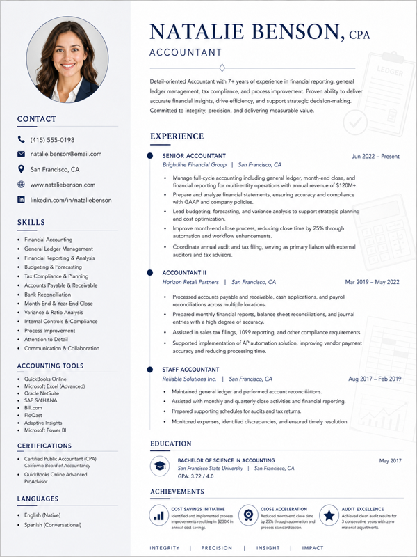Accountant resume template preview