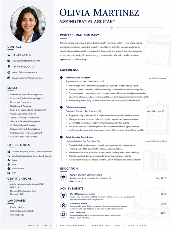 Administrative assistant resume template preview