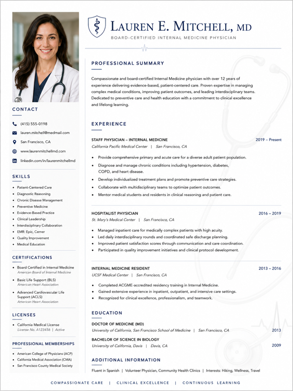 Doctor / Physician resume template preview