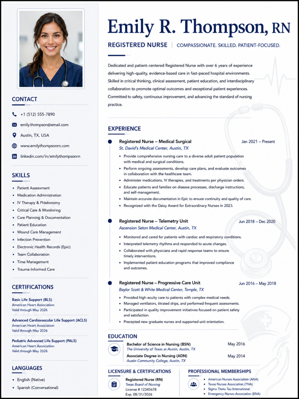 Nurse resume template preview