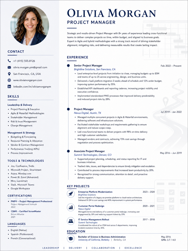 Project Manager resume template preview