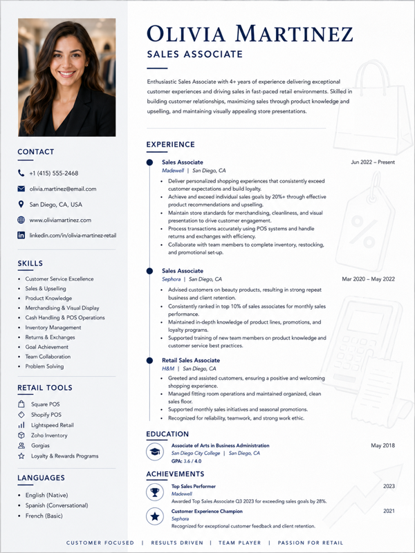 Sales Associate resume template preview
