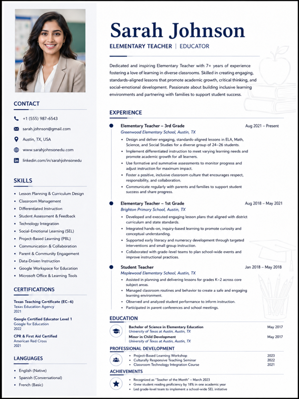 Teacher resume template preview
